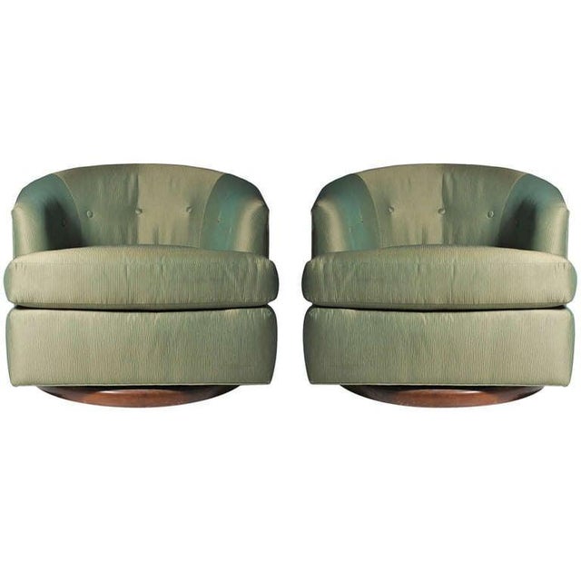 Very well crafted club chairs attributed to Milo Baughman or Harvey Probber. In the manner of Edward Wormley for Dunbar....
