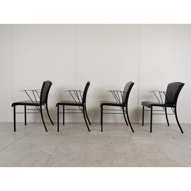 Vintage Black Leather Dining Chairs attributed to Arrben, 1980s, Set of 4 For Sale - Image 6 of 14