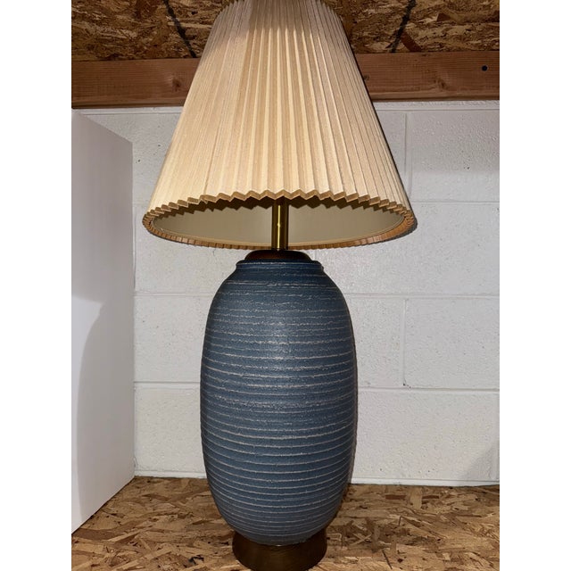 Wow this lamp is a showstopper, huge monumental lamp, beautiful Cornflower blue turned pottery, ceramic that almost has a...