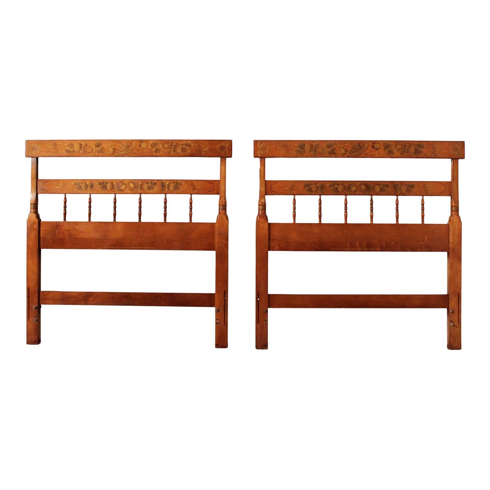 Vintage Solid Maple Twin Stenciled Headboards Attributed to Hitchcock