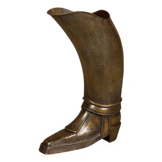 English 1920s Hand-Hammered Copper and Brass Musketeer Boot Umbrella Stand For Sale