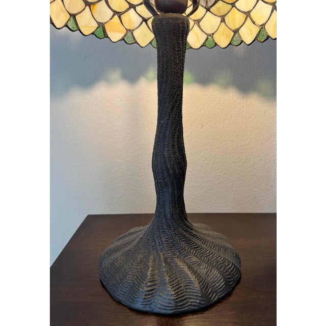 Tiffany Studios Vintage Stained Glass Peacock Style Desk or Table Lamps (Set of 2) For Sale - Image 4 of 9