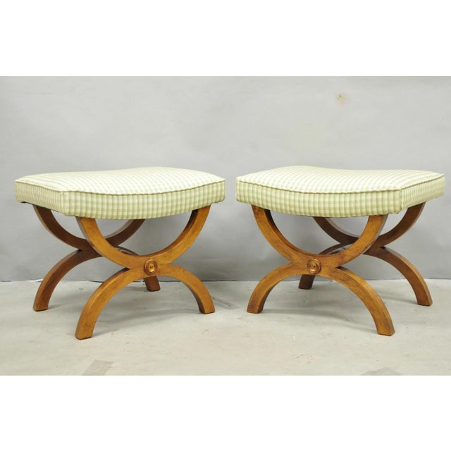 Vintage Italian Neoclassical Style Walnut Wood Curule X-Form Stool - A Pair For Sale - Image 13 of 13