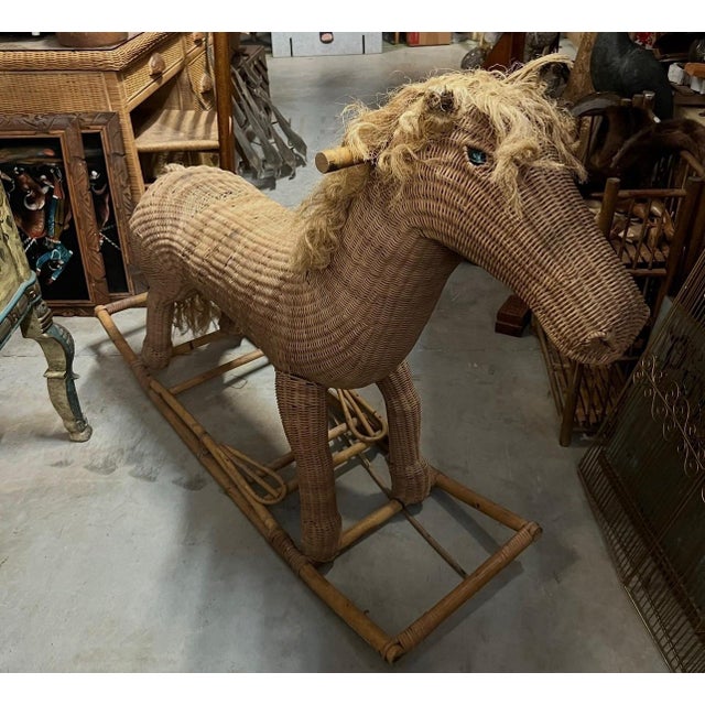 Oversized Vintage Wicker Children's Rocking Horse For Sale - Image 11 of 11