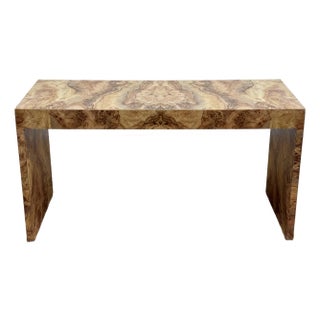 Vintage Faux Burlwood Console Table For Sale