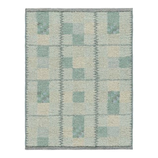 Rug & Kilim’s Scandinavian Rug in Seafoam Green and Teal Blue Geometric Patterns For Sale