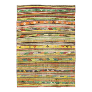 Mid 20th Century Vintage Turkish Kilim Rug With Colorful Stripe and Diamond Motif Designs