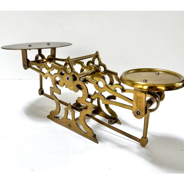 English 1940s Vintage Pierced Brass Balance Scale For Sale - Image 3 of 6