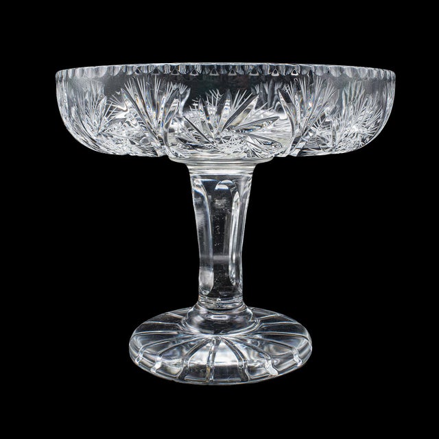 Vintage Pedestal Fruit Bowl, English, Cut Glass, Presentation Display Dish, 1960 For Sale - Image 4 of 12