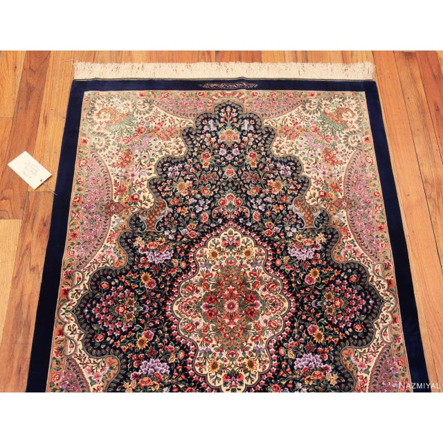 Nazmiyal Collection Vintage Floral Persian Silk Qum Rug For Sale In New York - Image 6 of 7