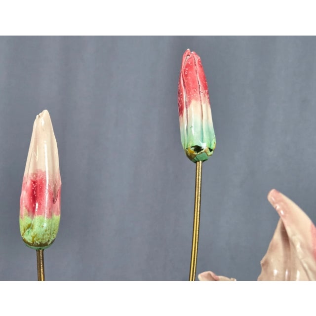 Pink Winifred Cole Madonnna Lily Pottery Flowers & Brass Brutalist Sculpture For Sale - Image 8 of 15