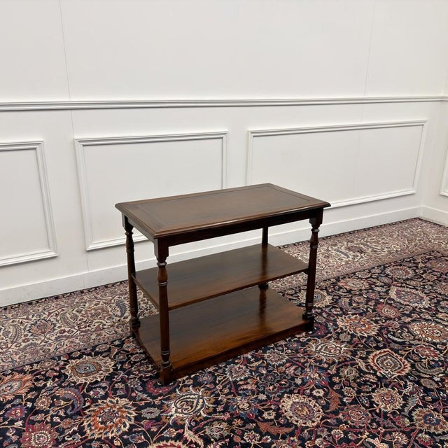 Classic English Sidetable with Brown Leather Top For Sale - Image 10 of 10