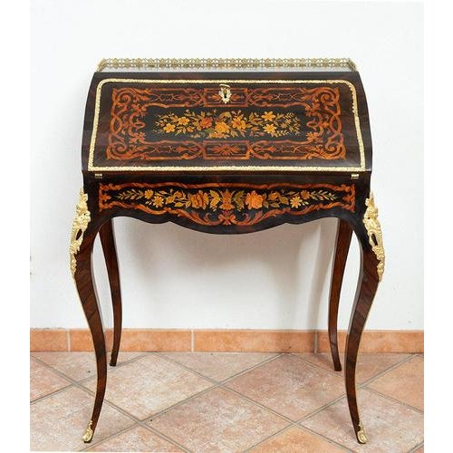 Antique Folding Table with Inlay and Gilt Bronze Accents, 19th Century For Sale - Image 5 of 6