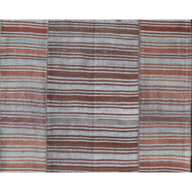 Brown Vintage Turkish Tribal Kilim Rug With Rich Multicolored Stripes 6'5 X 10'4 For Sale - Image 8 of 9
