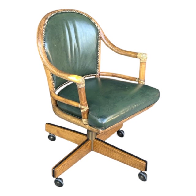 Vintage McGuire Louis XVI Swivel-Tilt Desk Chair in Green Leather For Sale