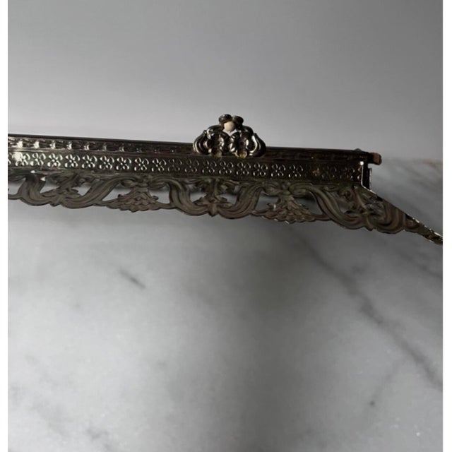 Metal Vintage Gold Filigree Dresser Vanity Mirror Tray With Feet….. For Sale - Image 7 of 15