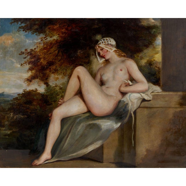 William Etty. "Nude". The beginning of the 19th century. The figure of a naked girl, in a free pose, is placed diagonally...