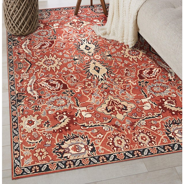 Textile 10x14 Lush Rustic Coral Traditional Geometric Hand Knotted Wool Carpet Rug For Sale - Image 7 of 8