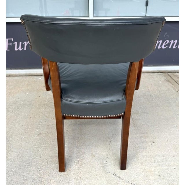Mid 20th Century Vintage Blue Leather Office Chair With Nailhead Trim For Sale - Image 5 of 14