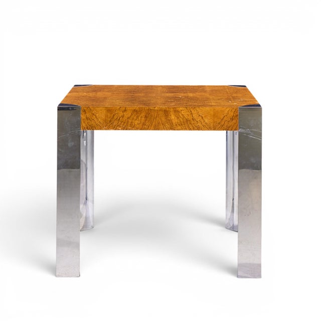 Milo Baughman Milo Baughman Style Mid Century Chrome and Burlwood Dining Table For Sale - Image 4 of 7
