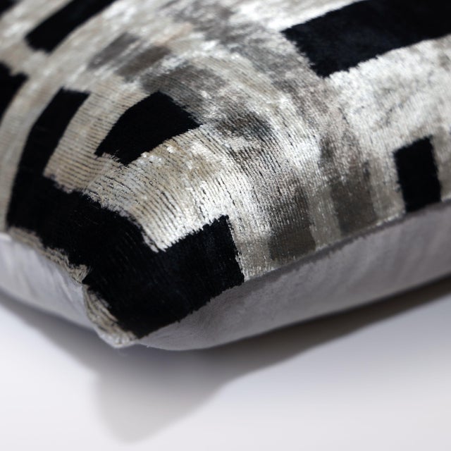 "Define your space with the architectural precision of our Hand-Knotted Silk Velvet Geometric Maze Pillow. This 20x20...