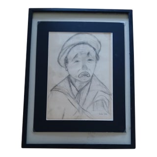 Framed Clown Pencil Drawing Signed by Artist For Sale
