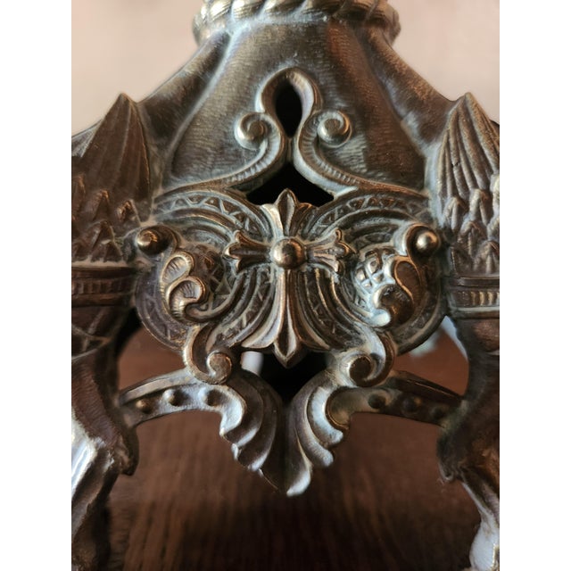 Large Antique Napoleon III Gothic Brass Church Candleholders, France, Set of 2 For Sale - Image 11 of 14