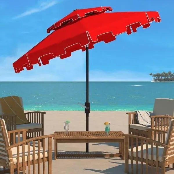 A classic market umbrella gets a stylish makeover in bold red and white with a double top for chic European flair. Its...