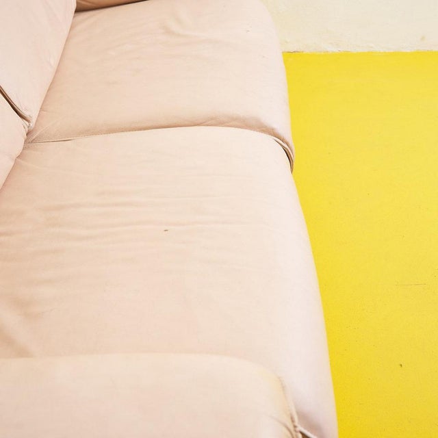 Vintage Cream Leather Sofa For Sale - Image 11 of 15