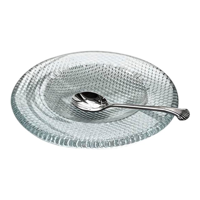1970s Serving Bowl ! Heavy Glass Caviar Bowl With Spoon For Sale