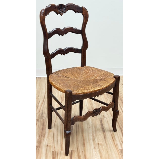 Antique Carved Wood French Country Rush Seat Dining Chairs, Set of 6 For Sale - Image 11 of 18