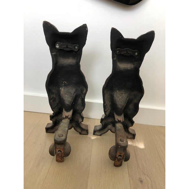 Early 20th Century Cast Iron French Bulldog Fireplace Andirons Set of
