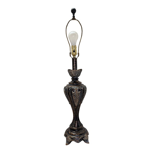 Vintage Hollywood Regency Urn-Form Metal Table Lamp - Black & Gold Finish For Sale