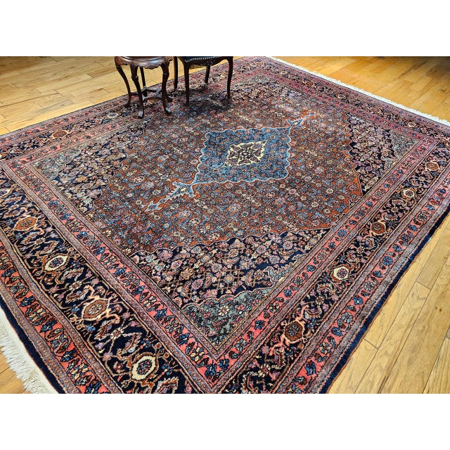 Vintage Persian Bibikabad Rug, Hand-Knotted Wool, Herati Geometric Pattern, Rust Red & Blue, 9x12 For Sale - Image 10 of 18