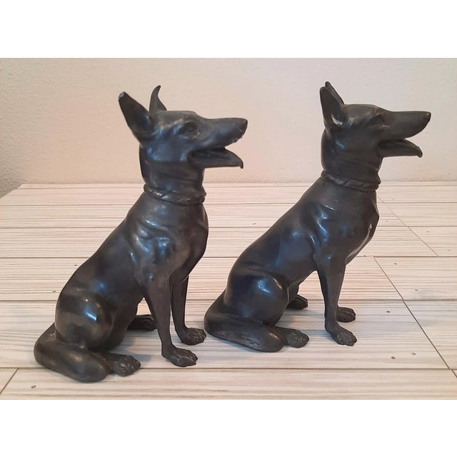 English German Shephard Dog Metal Figurines Pair For Sale - Image 3 of 7