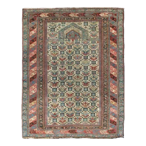 Late 19th Century Antique Caucasian Fine Shirvan Rug in Ivory Background & Multi Colors