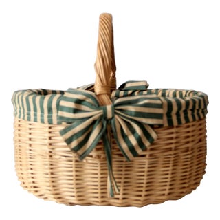 Vintage Handle Basket With Lining For Sale