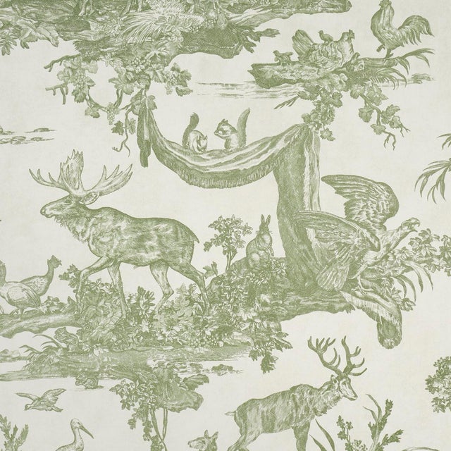 Schumacher SAMPLE - Schumacher Western Toile Wallpaper In Olive For Sale - Image 4 of 7