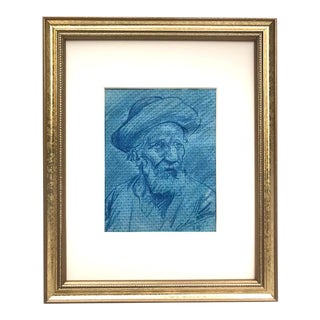 Vintage Drawing of a Man in a Hat by Santiago Chierico 1945 For Sale
