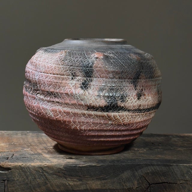 Mid-Century Modern Vintage Postmodern Raku Fired Crackle Skin Ceramic Vessel, Signed For Sale - Image 3 of 11