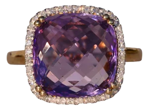 The 6th Avenue: Checkerboard Cut Natural Amethyst and Diamond Halo Cocktail Ring
