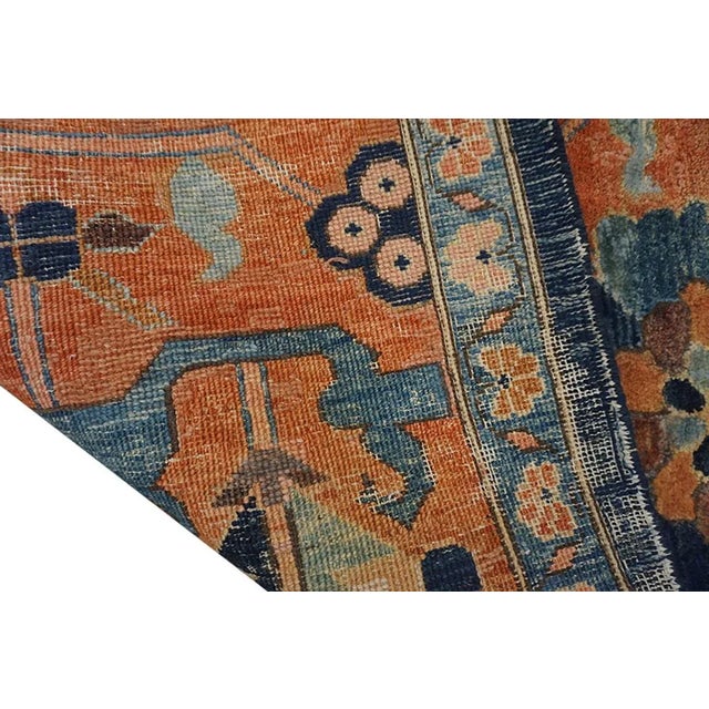 1960s Blue Geometric Vintage Turkish Village Rug 12'6"x14'8" Knotted Wool Carpet For Sale - Image 12 of 12