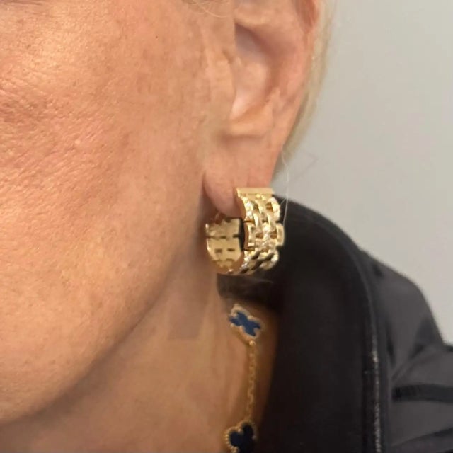1980s Pair of Cartier Maillon Panthere Diamond 5 Row Hoop Yellow Gold Earrings For Sale - Image 11 of 16