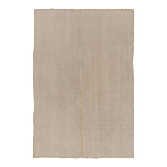 Rug & Kilim’s Contemporary Two-Tone Kilim, Cream White With Yellow Accents For Sale