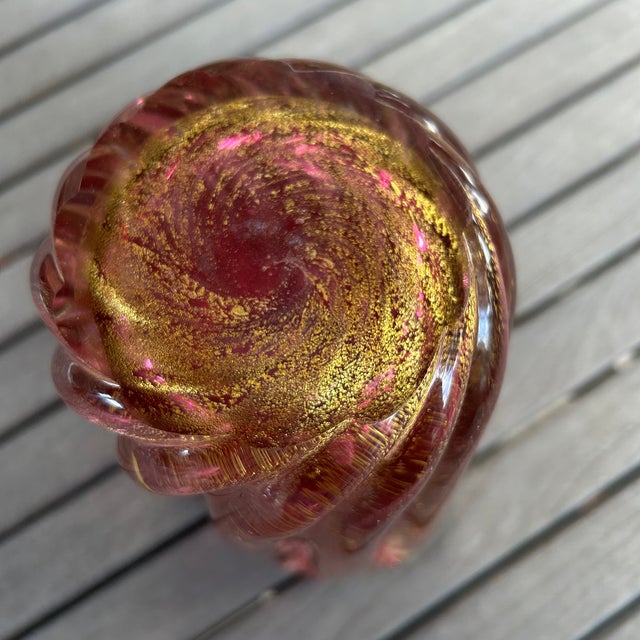 Murano Plum Lotus Vase With Gold Leaf Flecks and Bubbles For Sale - Image 9 of 13