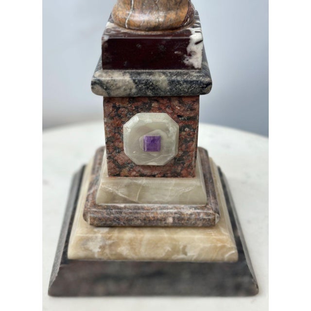 Gemstone Pair of Mid 20th Century Marble & Multi-Stone Columns With Malachite Sphere For Sale - Image 7 of 7