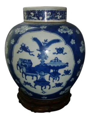 18th Century Kangxi Chinese Blue and White Porcelain Jar or Vase & Cover