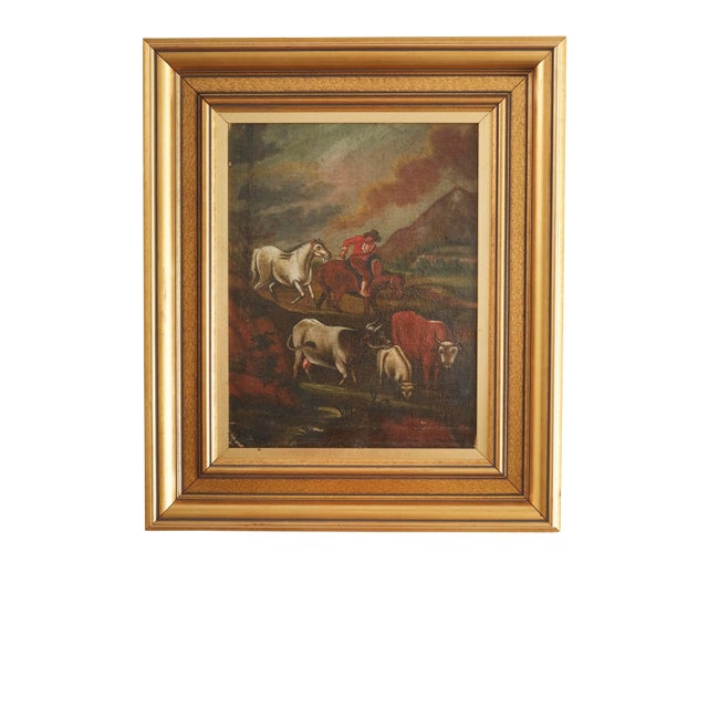 19th Century Dutch Figurative Hillside Scene Oil Painting, Framed For Sale