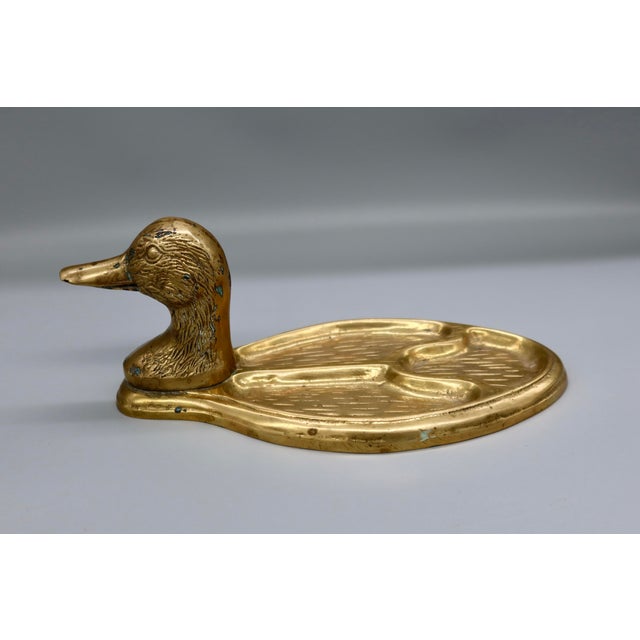 Figurative Vintage Brass Mallard Duck Valet Tray — Figural Desk Accessory For Sale - Image 3 of 9