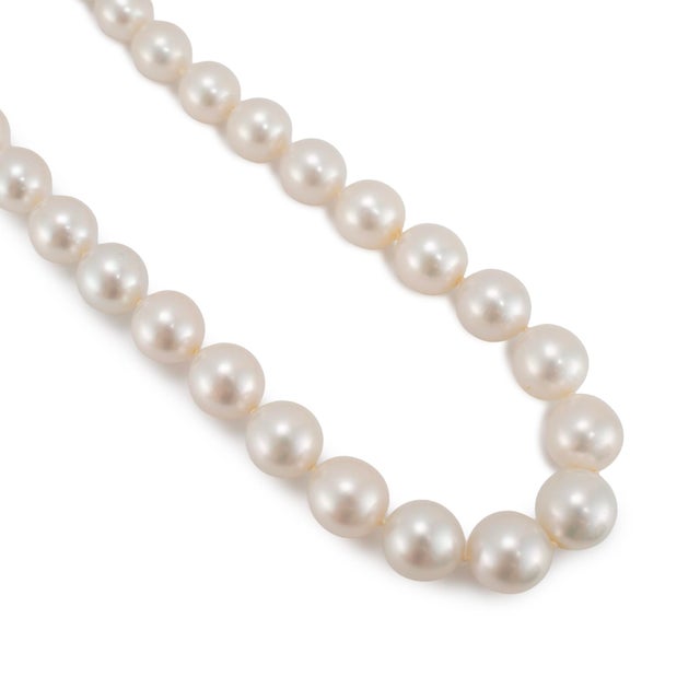 Early 21st Century 14k White Gold Graduated White Sea Pearl Strand Bead Chain Necklace For Sale - Image 5 of 8